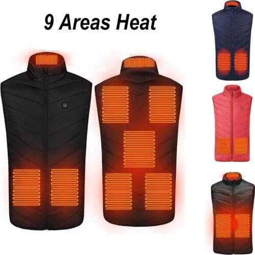 9 Places Heated Vest Men Women USB Heated Jacket Heating Vest Thermal Clothing Hunting Vest Winter Heating Jacket S-4XL X467D