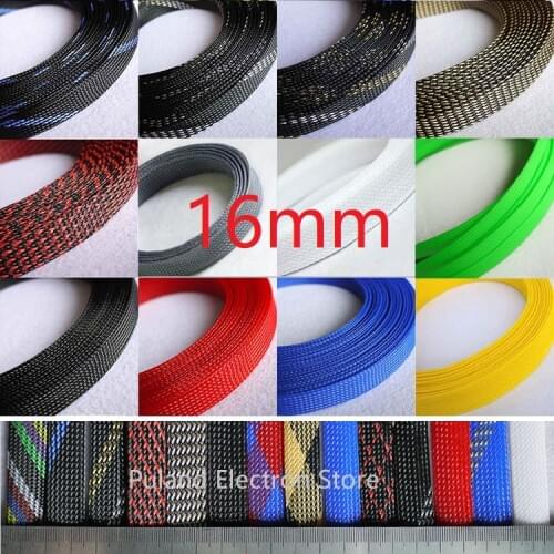12 colors 16mm PET braided tube hose cable harness nylon mesh sheath extended three woven encrypted protection sleeve