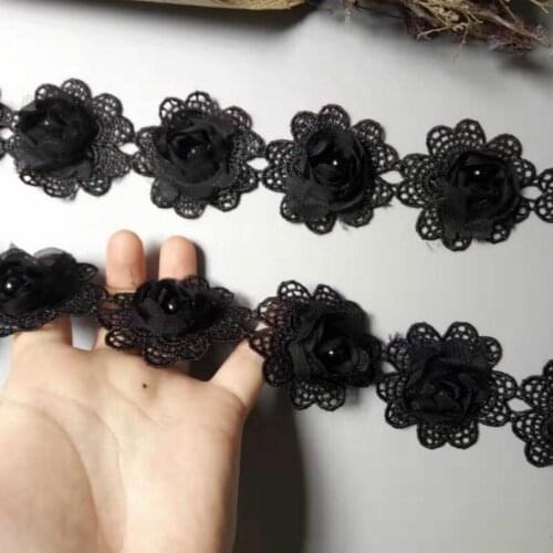 20pcs/lot Black 5x5cm Cotton Pearl Flower Embroidered Lace Trim Ribbon Fabric Handmade DIY Wedding Dress Sewing Supplies Cra