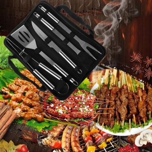 5pcs BBQ Barbecue Tools Set Stainless Steel Brush Knife Fork Shovel Camping Kit