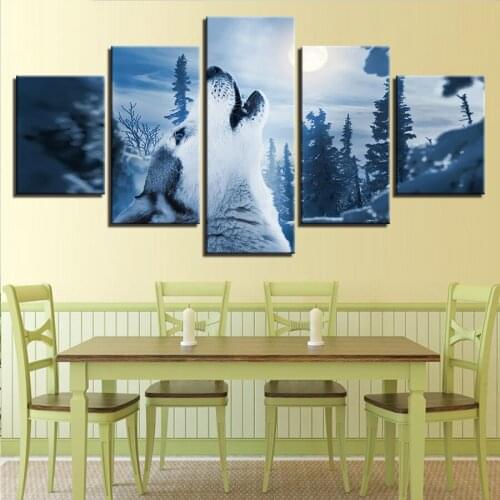 3D Diamond Embroidery 5 Panel Moonlight Animal Wolf Handmade Diy Diamond Painting Cross Stitch full Square Round stones