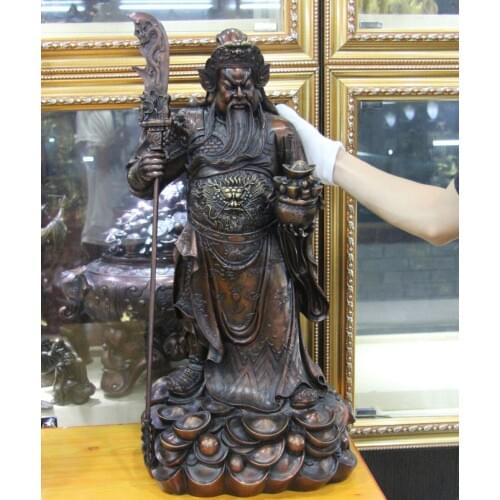 Bi001613 China Bronze Copper Money Wealth Guan Gong Guan Yu Hold Sword Warrior God Statue