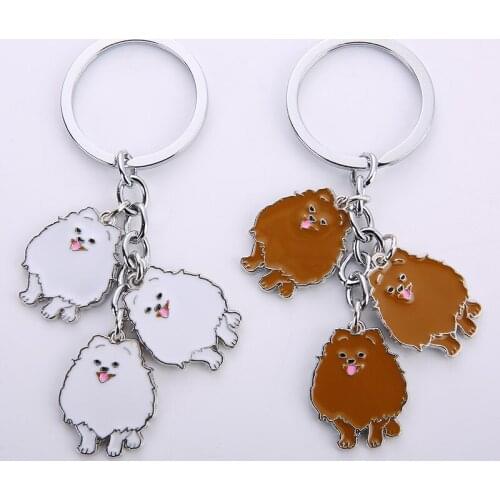 Lovely Pomeranian dog charm key chains for women men metal Pet Dogs Keychains bag car key ring holder gifts