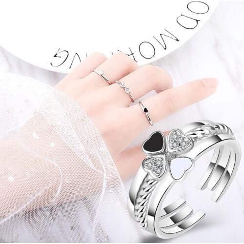 Wonderlife Elegant Four Leaf Clover Ring 3-in-1 Combination Detachable Rings Sets Adjustable Size Wedding Jewelry
