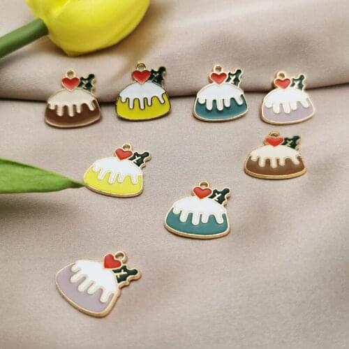 10pcs/lot Love Cake Enamel Charms Sweet Snack Metal Pendants Fashion Jewelry Earrings Bracelets DIY Making Golden Base 19*19mm