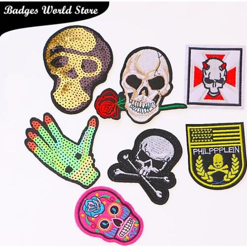 Epoxy Armband Military Tactical Punk Skull Sequins icon Embroidered Applique Patches For DIY Iron on Badges Stickers on backpack