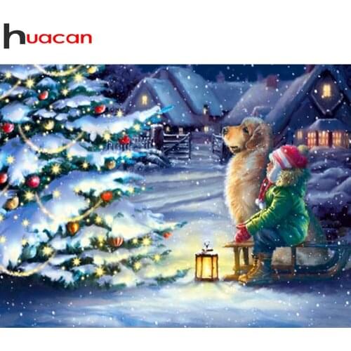 Huacan Diy Diamond Painting Christmas Tree Snow Scenery Home Decor Diamond Embroidery Mosaic Child Dog Crystal Hobby