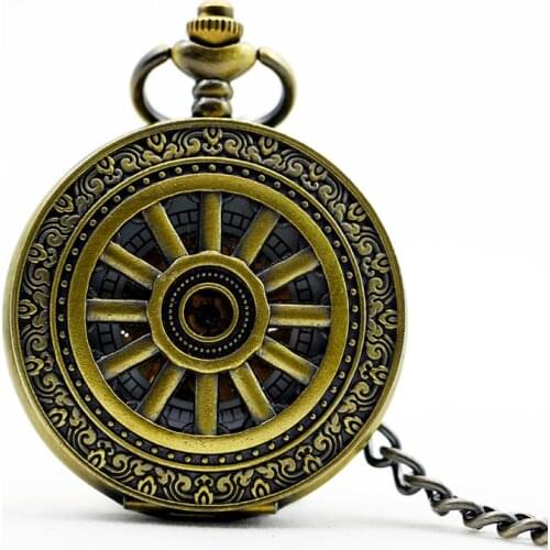 Classic Retro Wheel Hollow Machanical Watches Necklace Clamshell Male Women Creative Pocket Watch PJX1106