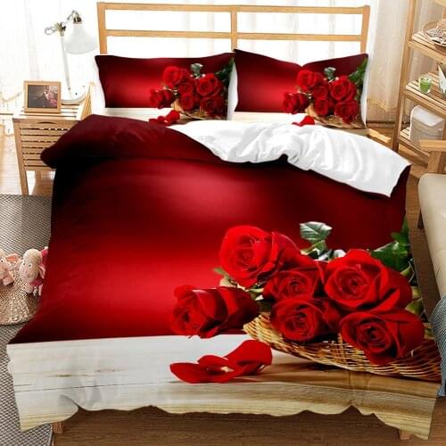 Valentines Day 3D Flower Bedding Set Pillowcases Comforter Bedclothes Bed Linen Luxury Red Rose Duvet Covers