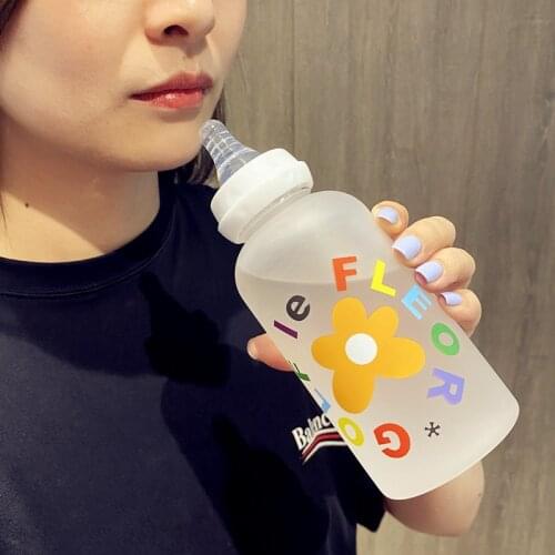 Korea Cute Baby Bottle Water Cup For Adults And Children Heat-resistant Clear Frosted Plastic Water Bottle With Straw BPA Free