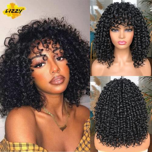 Short Hair Synthetic Wig Afro Curly Wigs For Black And White Women Omber Glueless Natural High Temperature Curls 14inch Lizzy