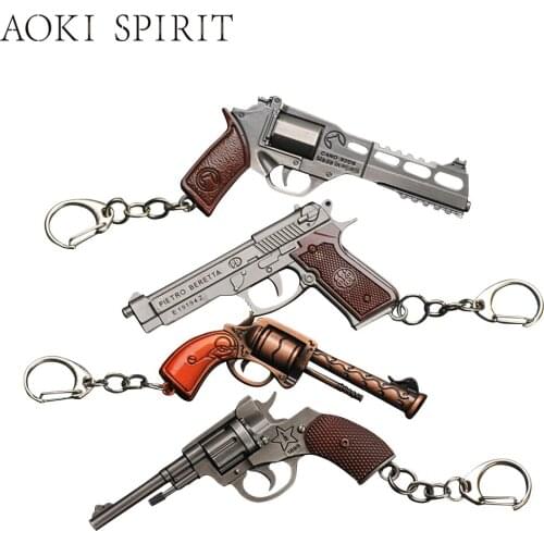 Cool Game Pistol Shape Keychain Metal P92 R45 R1895 Weapon Model Toy Trinket Mobile Phone Backpack Car Pendant Key Ring Gift