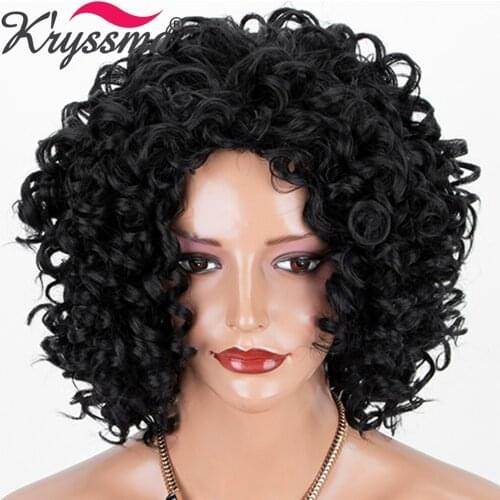 Kryssma Short Kinky Curly Lace Front Wig Synthetic Wigs For Ombre Brown Black Wig Women Heat Resistant Fiber African American