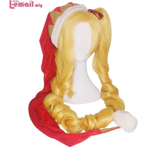 L-email wig LOL Jinx Cosplay Wigs Christmas Ambitious Elf Jinx Cosplay Wig Long Yellow Wave Bunches Synthetic Hair Perucas