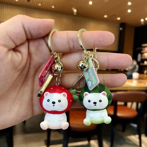 Cute Fruit Keychain Fashion Anime Bear Keychain Personality Animal Bear Keychain Couple Holiday Gift Environmental Car Keychain