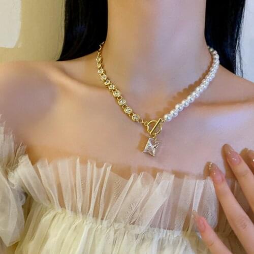 Layered Pearl Choker Necklace for Women Crystal Square Beads Necklace Wedding Jewelry on Neck Lady Pearl Choker Collar Gifts