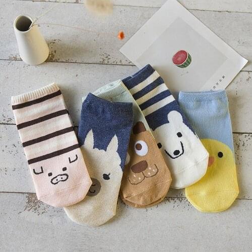 Fashion Cartoon Character Cute Short Socks Women Harajuku Cute Patterend Ankle Socks Ankle Funny Animal Socks Female 5pairs/lot