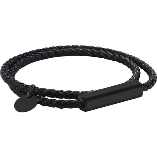 Fashion Stainless Steel Charm Magnetic Men Bracelet Black Leather Braided Punk Bangles Jewelry Accessories BB0695