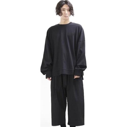 Mens new high quality casual trousers, wide leg trousers, culottes, loose, dark and simple trousers