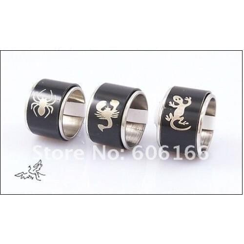 Wholesale 15mm Width Black Spin Mens Rings Stainless Steel Ring Fashion Jewelry 17#--22# Mixed Order