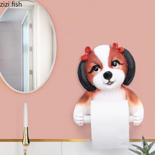 Cartoon Dog Paper Roll Holder Resin Wall Hanging Decoration Tissue Box Towel Rack Toilet Paper Holder Paper Towel Storage Rack