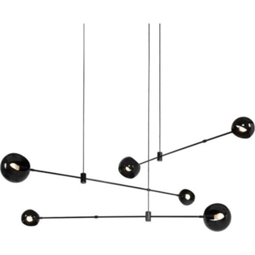 Post-modern Simple Iron Glass Black Suspension For Foyer Bed Room Bar Apartment Decor Geometric Line Pendant Light 2479