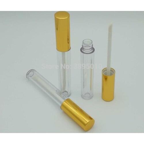 Empty Lip gloss tubes 5ML Lip gloss tube DIY makeup lip oil tubes round plastic tube with gold cap F240
