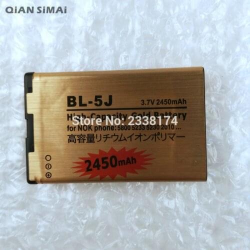 QiAN SiMAi 1pcs 100% high quality BL-5J 2450mAh gold Battery For Nokia Lumia 520 525 5800 5800XM 5900XM 2010 5228 5230 5232 5233