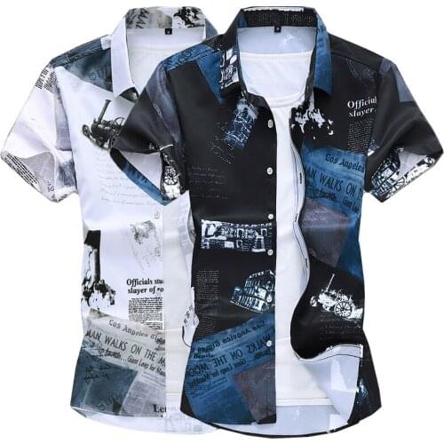 Summer Men Flower Shirt Large Size S-6xl Fashion Casual Shirt Men White Black Man Tops Camisa Masculina