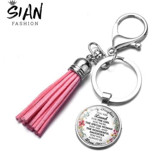 SIAN To My Daughter Inspirational Letter Keychain The Wonderful Daughter You Will Always Be Glass Tassel Key Chain Family Gifts