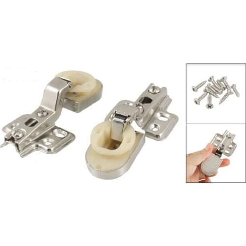 Pair Beige Plastic Cup Glass Door 90 degree Angle Concealed Hinge Connector