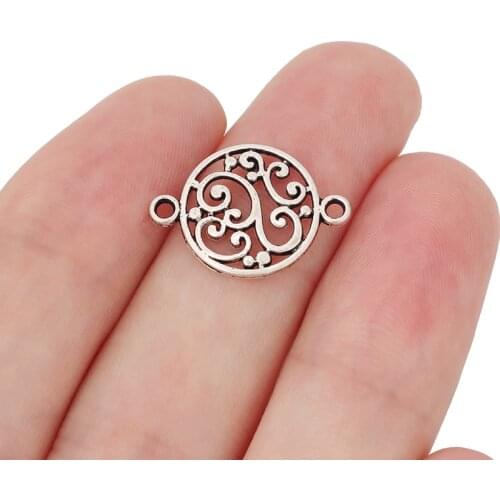 50 x Tibetan Silver Circle Spiral Swirl Filigree Connector Charms for Bracelet Jewelry Making Findings 20x14mm