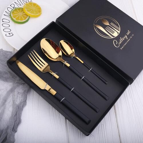 Stainless Steel Dinnerware Silverware Dinner Nordic Tableware Knife Fork Spoon 4PCS Gift Set cutlery spoon and fork set