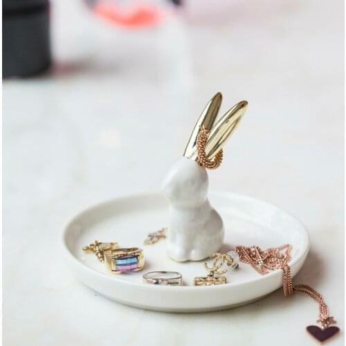 Bunny Gold Eared Color Jewelry Hanger Organizer Display Earring Ring Necklace Model Storage Tray Decorative Ornaments Craft