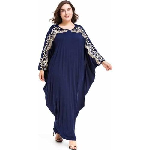 Vintage Large size National style Bat sleeve Dress Women Knitted fabric Muslim Robe Dresses Female Cozy Loose Maxi Dresses G260