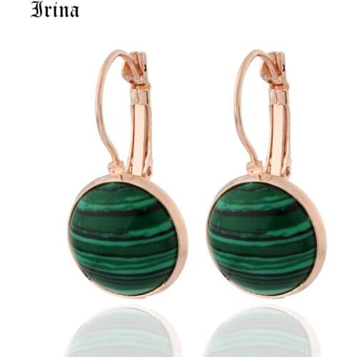 Irina Vintage Classic Simply Natural Stones Jewelries Green 585 Rose Gold Color Copper Earhook Charms Earrings