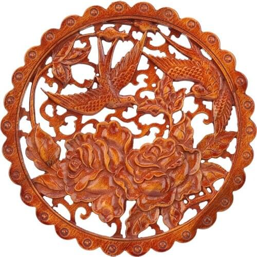 VZLX Wood Carved Applique Frame Corner Onlay Unpainted Furniture Home Door Decor Decoration Accessories Peony Bird