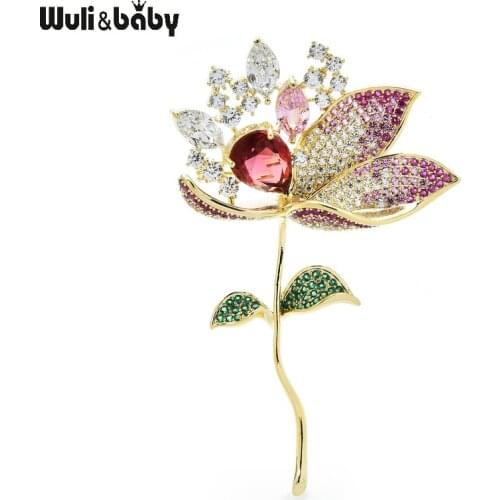 Wuli&baby Luxury Flower Brooches For Women Cubic Zirconia 3-color Weddings Office Brooch Pins Gifts