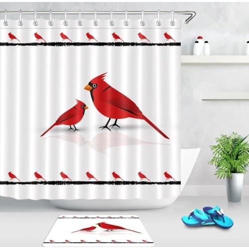 Cardinal Bird Shower Curtains for Bathroom Northern American Animal Red Bird Fabric Bathroom Shower Curtain Set with Hooks