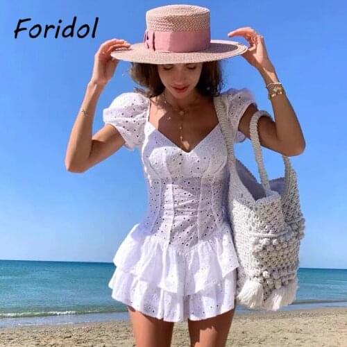 Hollow Out White Lace Rompers Overalls Women Ruffled Rompers Playsuits Summer Autumn Short Romper Ropa De Verano Mujer 2021