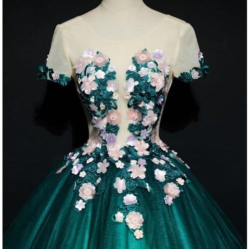 Short sleeve flower cutting 3d green rococo ball gown long dress Medieval dress Renaissance gown royal dress Victoria dress
