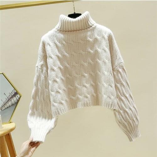 Winter new style short thick high neck pullover sweater women loose outer wear foreign style twist knit sweater tide
