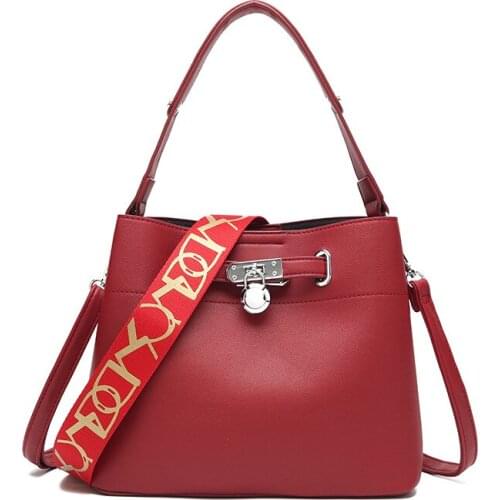 2021 Luxury Soft Casaul Shoulder Bucket Female Women Crossbody Bag Letter Decor Handbag Large Capacity Tote Purses Messenger Sac