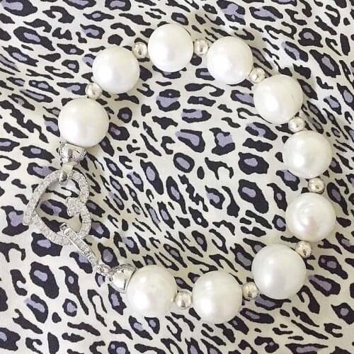 Free shipping Jewelry natural 9-10mm white pink Purple black pearl bracelet 7.5-8inch micro inlay zircon heart clasp crystal