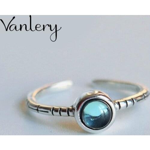 Bohemian Charm Boho Blue Crystal Ball Rings For Women Lover Wedding Bridal Valentines Gifts Men Open Retro Antique Rings