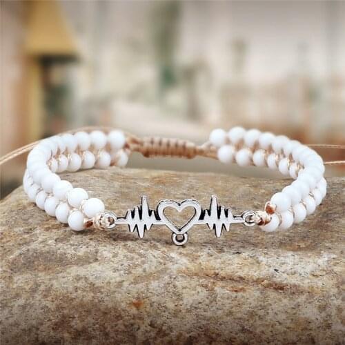 New Stone Wrap Bracelet Femme Heartbeat Cardiogram Natural White Porcelain Beads Bracelets for Women Braided Yoga Jewelery Gifts