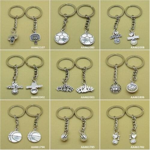 Antique Silver Keychain Keyring Keytag Key Chain Ring I Love Volleyball Basketball Soccer Football Hoop Jewelry Bag Charms