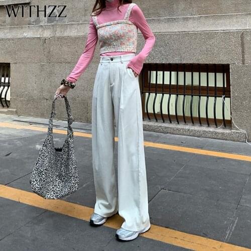 WITHZZ Winter Trousers Asian Size Womens Loose Casual Corduroy Female Wide Leg Thick Pants
