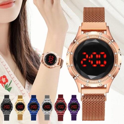 Luxury Digital Magnet Watches For Women Rose Gold Stainless Steel Dress LED Quartz Watch Female Clocks Gift Relogio Feminino
