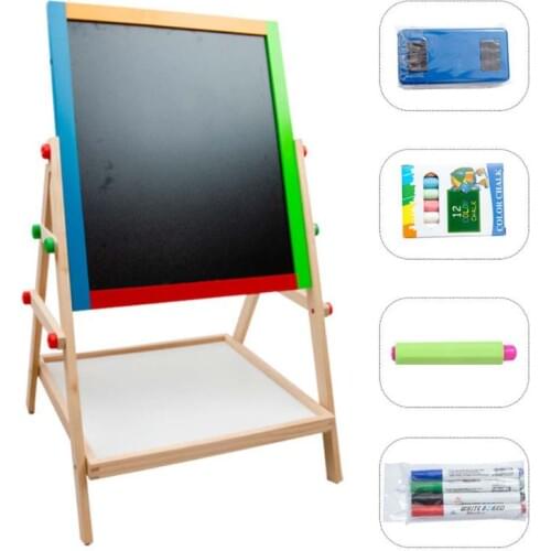 Kid Wooden Art Easel Dual Sided Height Adjust Painting Blackboard for Toddlers P31B
